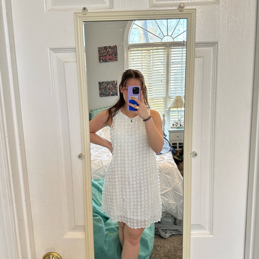 She + Sky White Sleeveless Sundress with disc appliqués